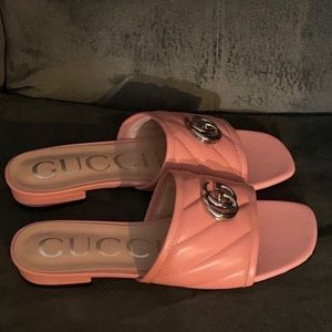 Gucci Light Pink Slide Sandal with Silver GG